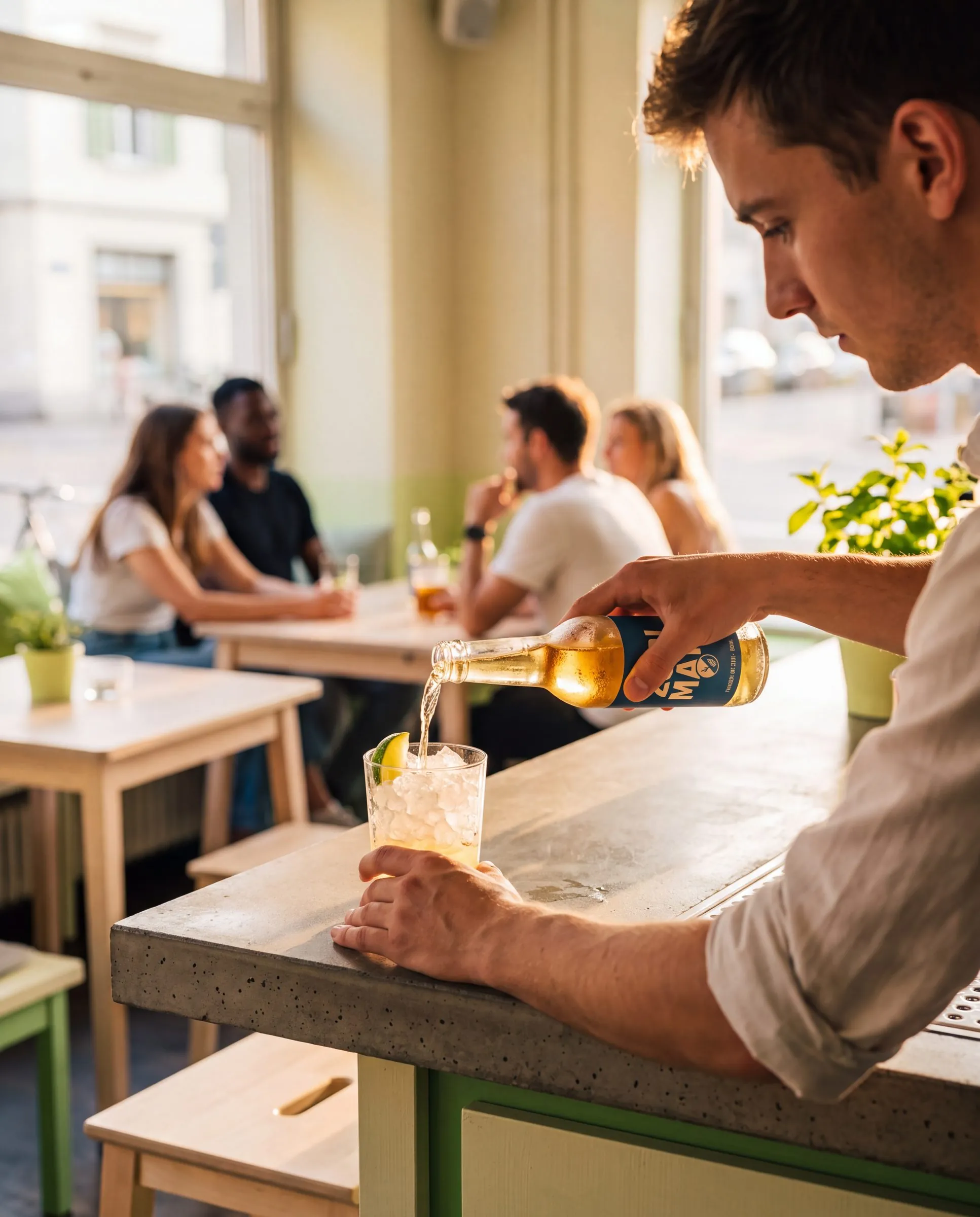 Barkeeper mixt einen Drink mit Züri Mate
