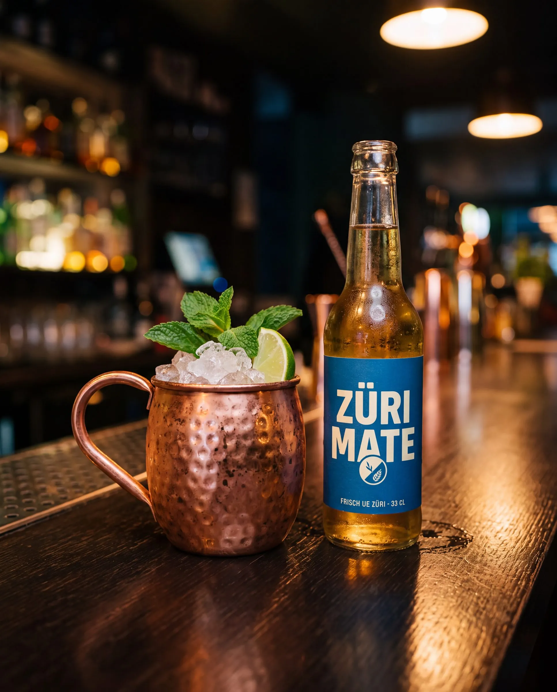 Züri Mule im Kupferbecher mit Limette und Minze