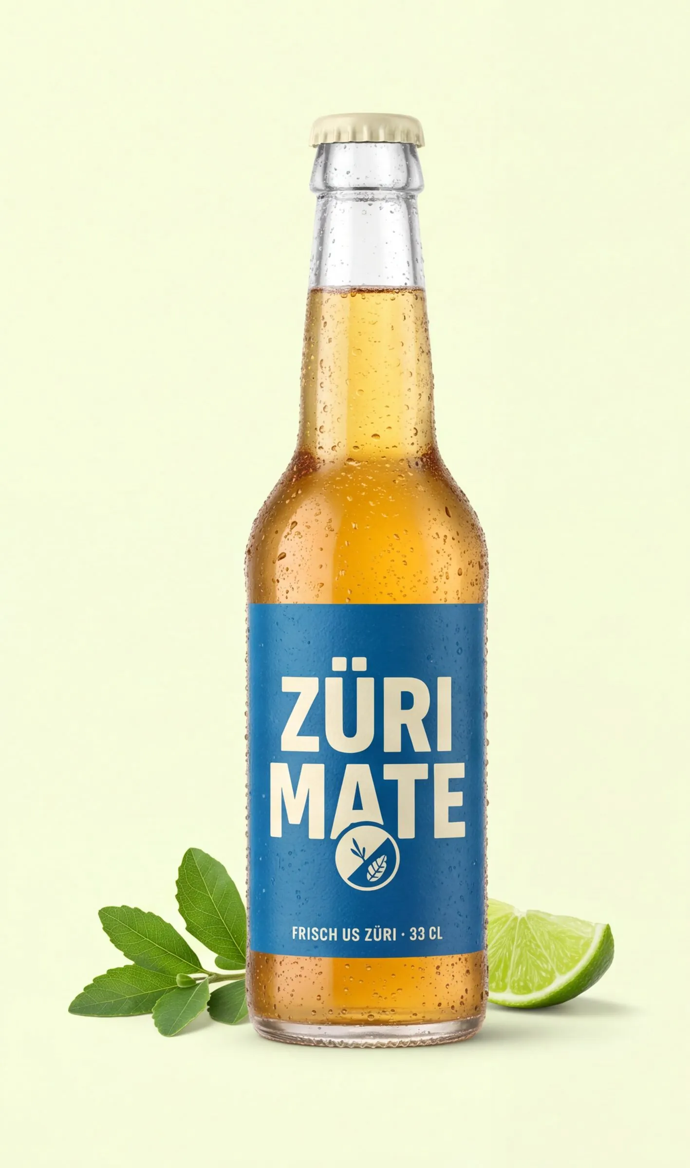 Züri Mate Flasche mit Limette und Mateblättern